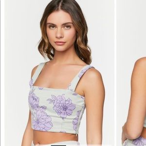 Forever 21 grey purple print Floral Cropped Tank Top Size Medium M F21 NEW NWT